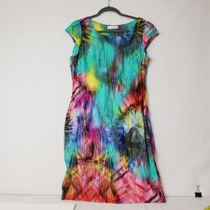Rainbow tie dye Dress DZYN multicolor kaleidoscope Sheath dress Sleevele…